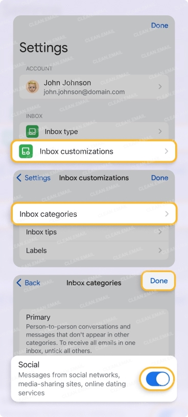 Select categories on iPhone