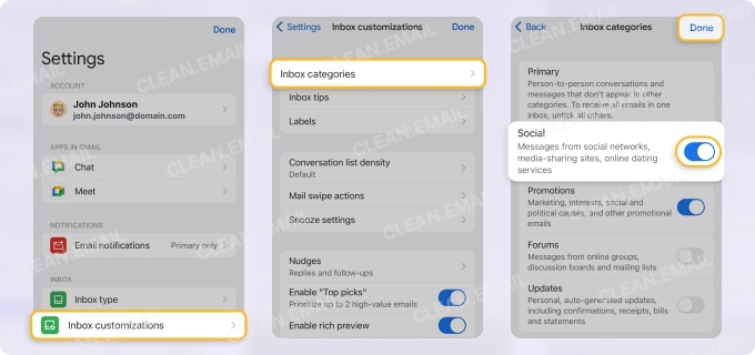 Select categories on iPhone