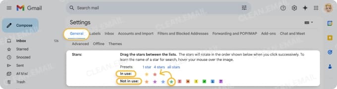 Gmail stars and markers for email prioritization