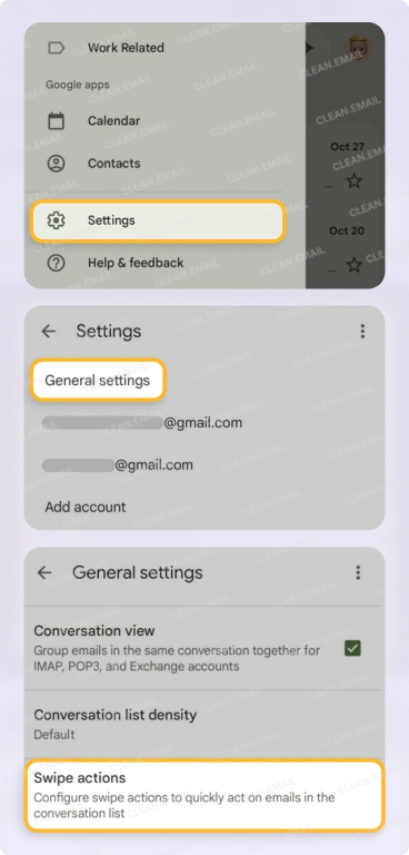 Set up swipe actions on Android