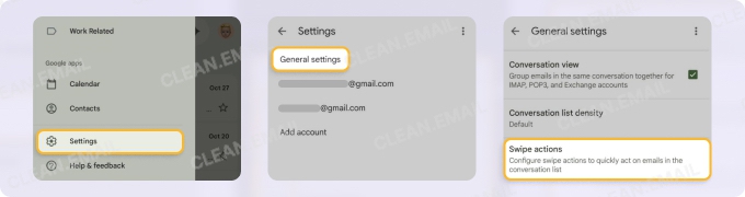 Set up swipe actions on Android