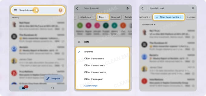 Gmail app search by date for iPhone and Android