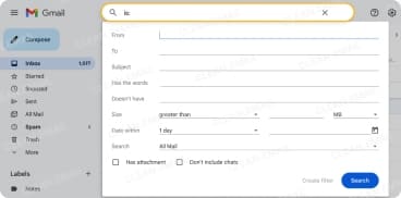 Open Gmail search options using the button in the search box