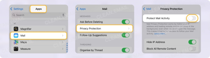 Mail Privacy Protection masks your IP, blocks tracking pixels, and hides your location from senders