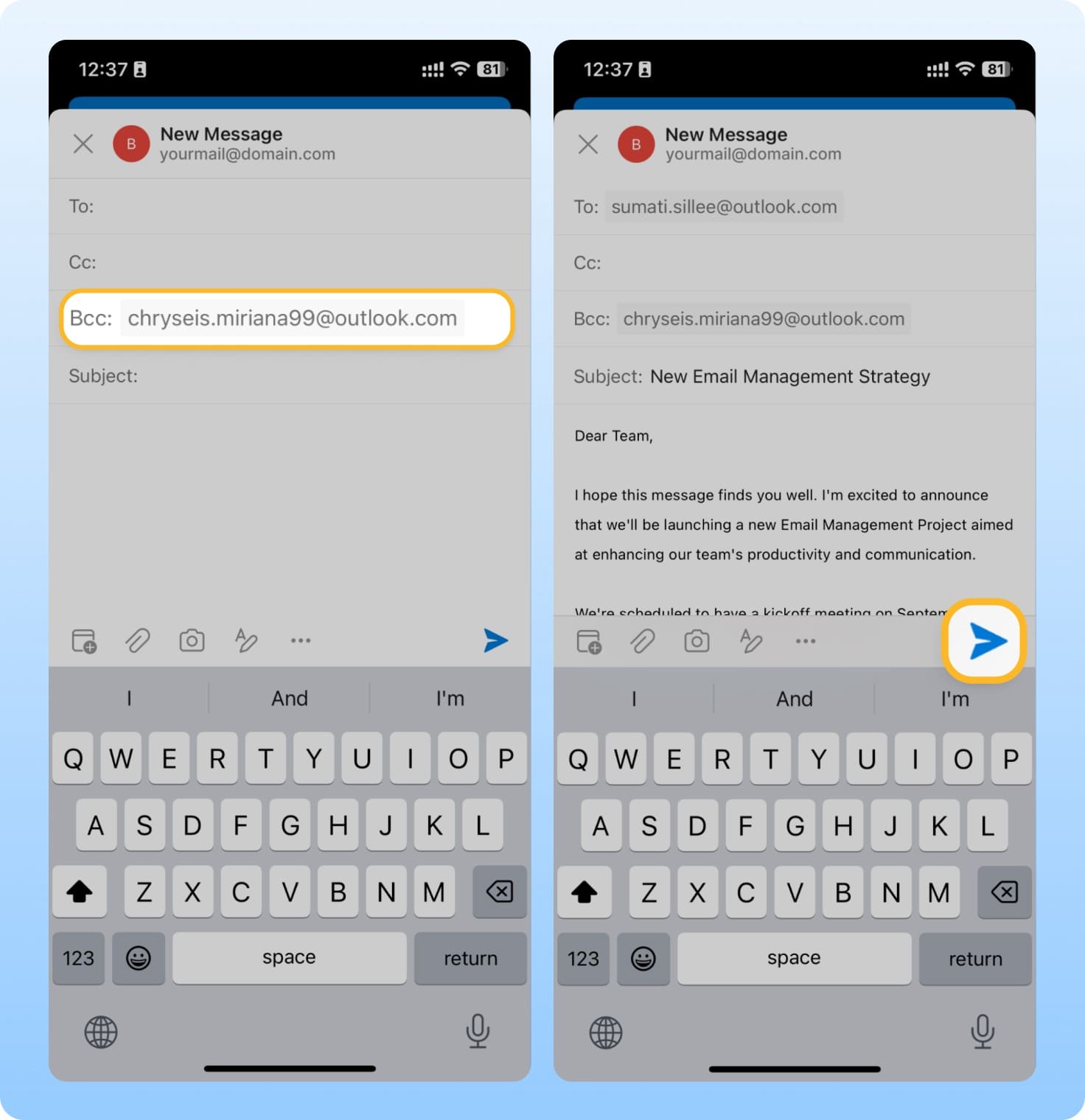 how many email id can be added in bcc in outlook