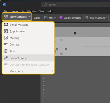 On the Home tab, select New Contact Group