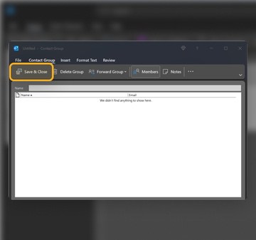 Outlook contact group setup and save