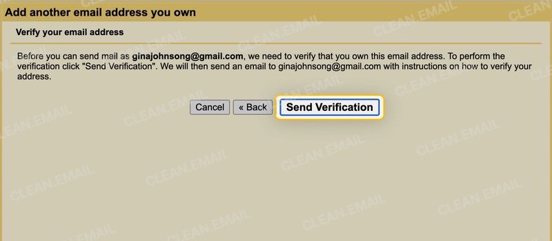 Verify the address using the code or link Gmail sends