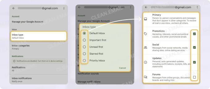 How to customize Gmail layouts and tabs on Android