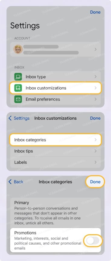 With Default or Priority Inbox, you can customize categories or labels