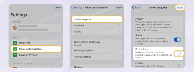 With Default or Priority Inbox, you can customize categories or labels
