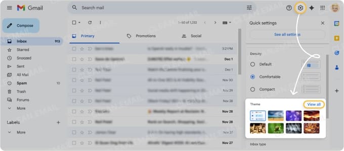In Quick settings, choose a theme or click View all for more options