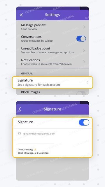 Scroll down to General, then tap Signature