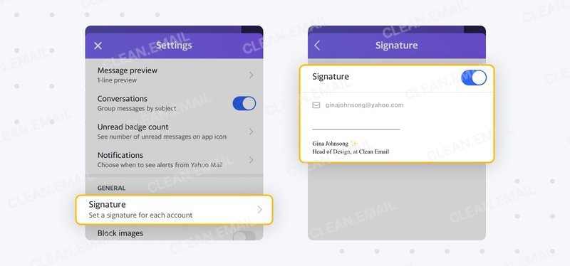 Scroll down to General, then tap Signature