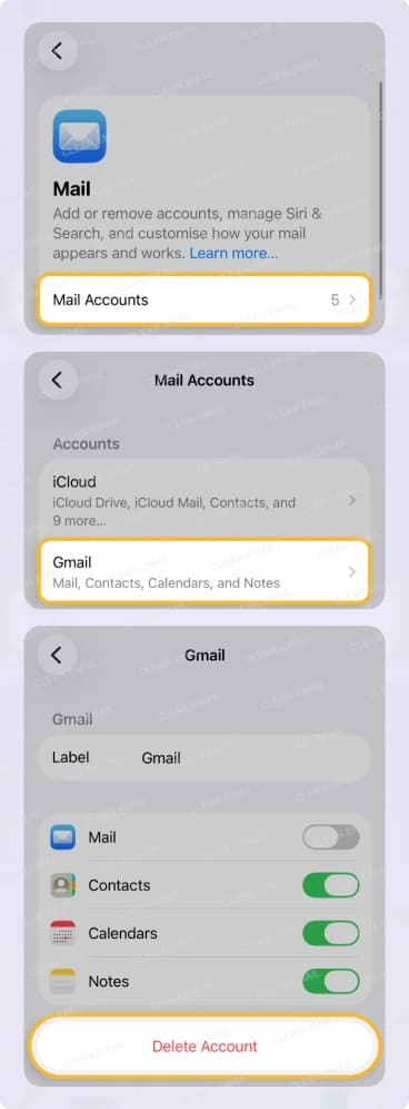 How to remove a Gmail account from the iPhone settings