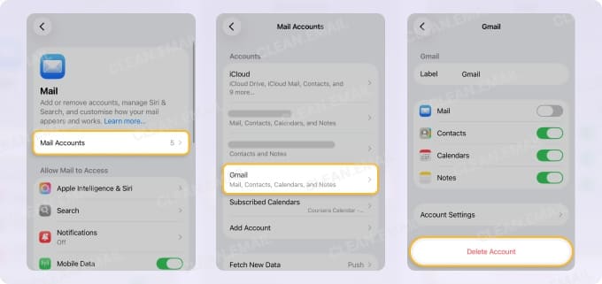 How to remove a Gmail account from the iPhone settings