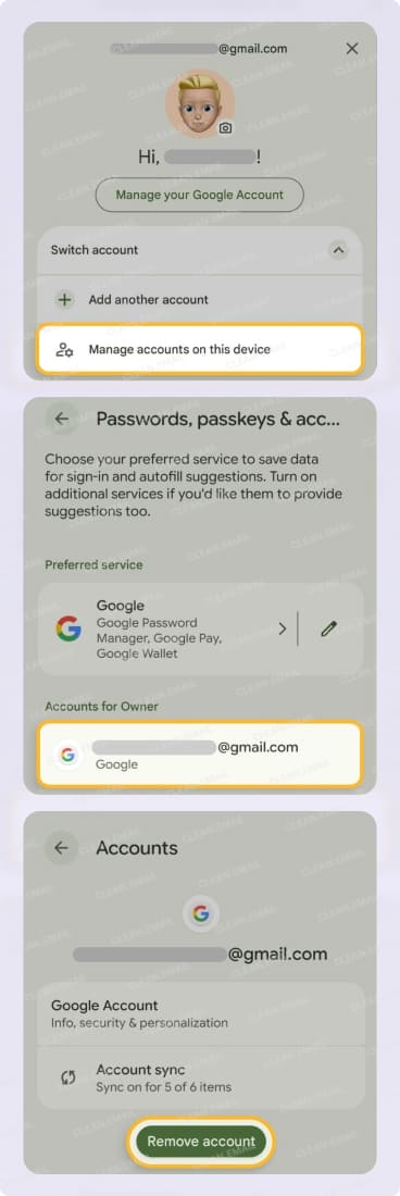 How to remove a Gmail account from the Android Gmail app