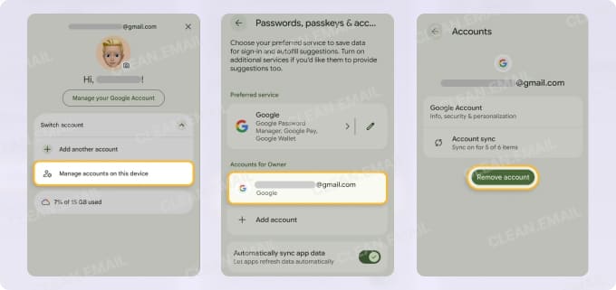 How to remove a Gmail account from the Android Gmail app