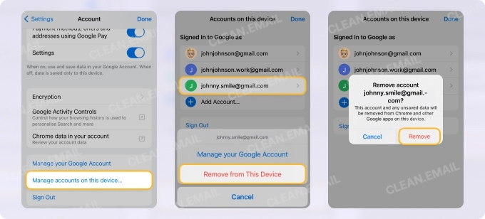 Deleting an account from the Gmail app on iPhone
