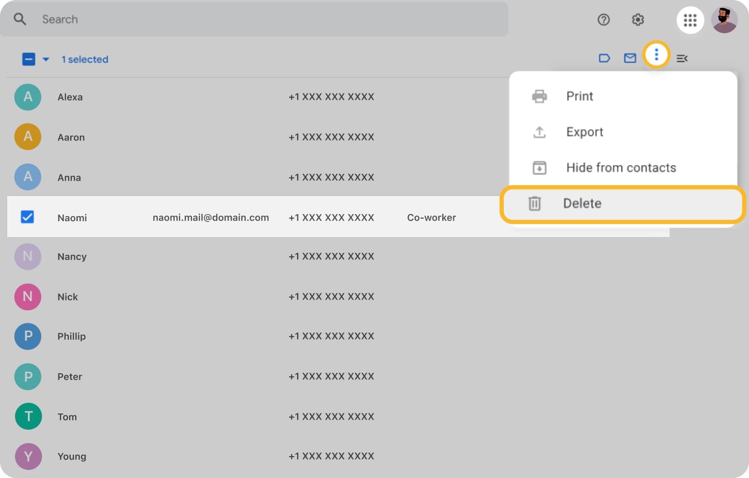 how to delete a email contact on gmail