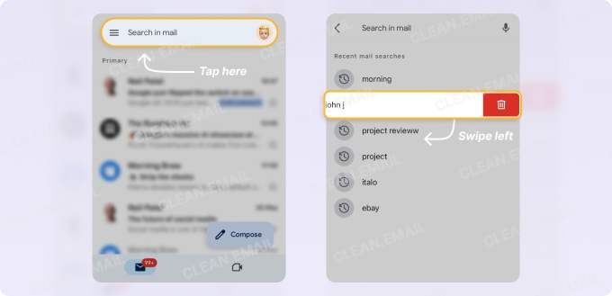 How to Delete Recent Mail Searches in Gmail on mobile