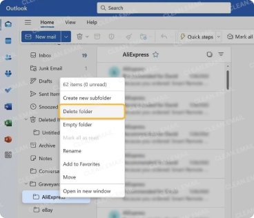 Delete Outlook folders in the web app