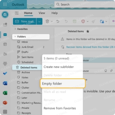 How to delete all emails in a folder in Outlook