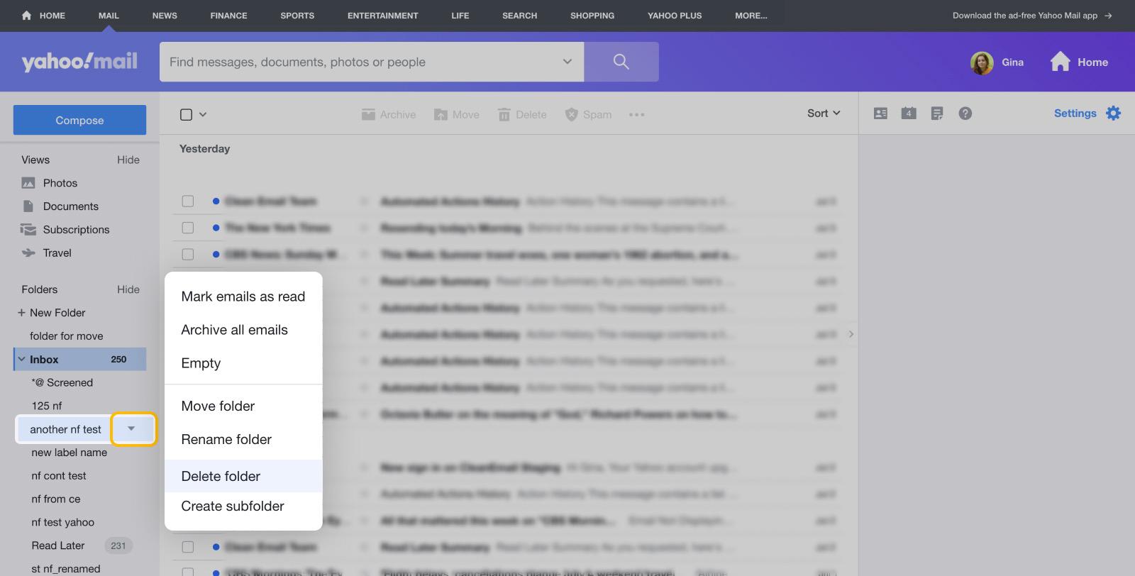 Yahoo Mail Delete Settings