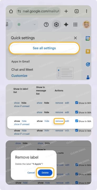 Remove a Gmail label using a mobile web browser