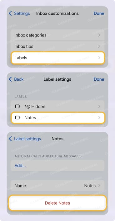 Delete labels in Gmail on iPhone