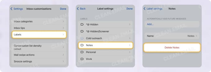 Delete labels in Gmail on iPhone