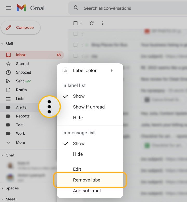 how to delete email labels in gmail on iphone