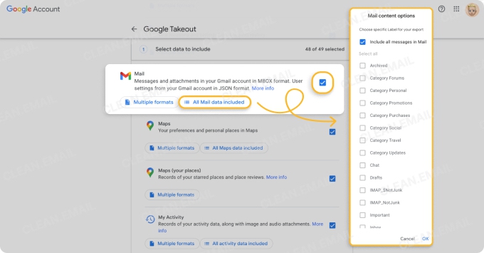 Google Takeout lets you download Gmail data and attachments