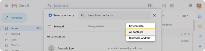 Find address book with Gmail on the web