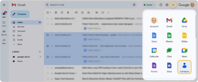 Access Google Contacts with Google Apps Button