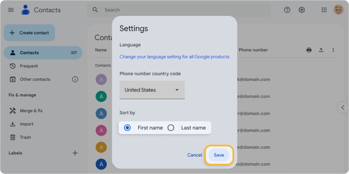 How to Sort Google Contacts by First name or Last name