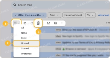 Select messages and tap Delete in the toolbar