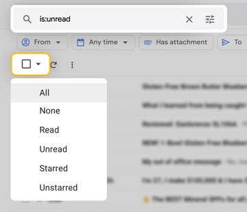 How to select all unread emails in all locations on desktop