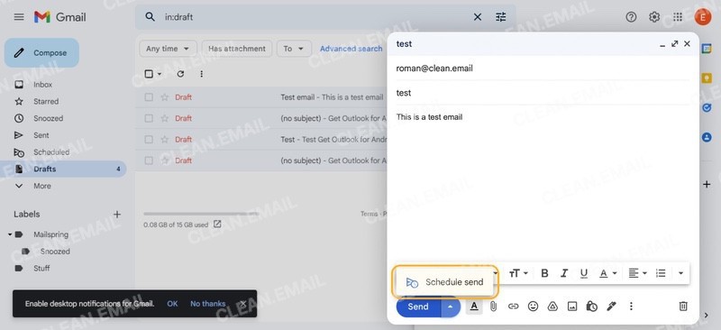 Schedule Gmail emails to send at a specific date and time