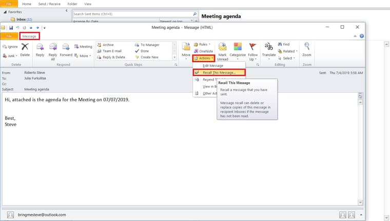 How To Recall An Email In Outlook 2016 And Outlook 365 2157