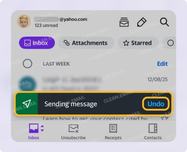 Unsend Yahoo email via mobile app