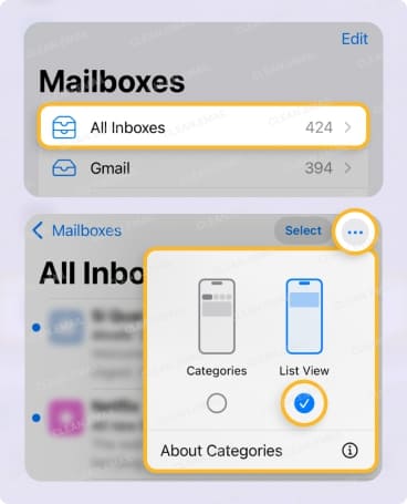 Turn off Categories by opening the three-dot menu and selecting List View