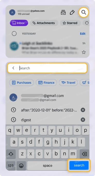 How to search Yahoo email on iPhone
