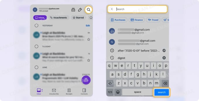 How to search Yahoo email on iPhone