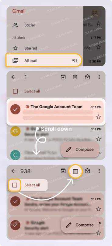 How to select all emails on the page in the Gmail mobile app