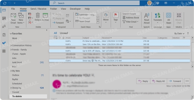How to select multiple emails in Outlook desktop app