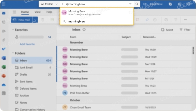 How to select all emails from one sender in Outlook web app