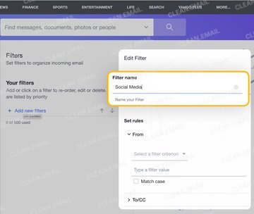 Enter a Filter name and select the conditions below Set rules
