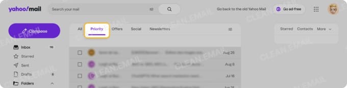 Priority tab in Yahoo Mail web and mobile apps