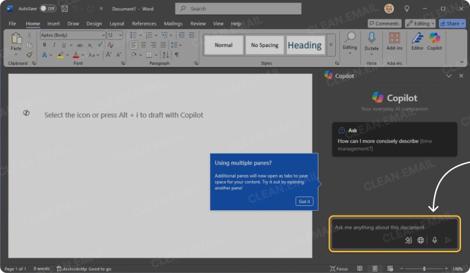 Select Draft with Copilot and enter a prompt
